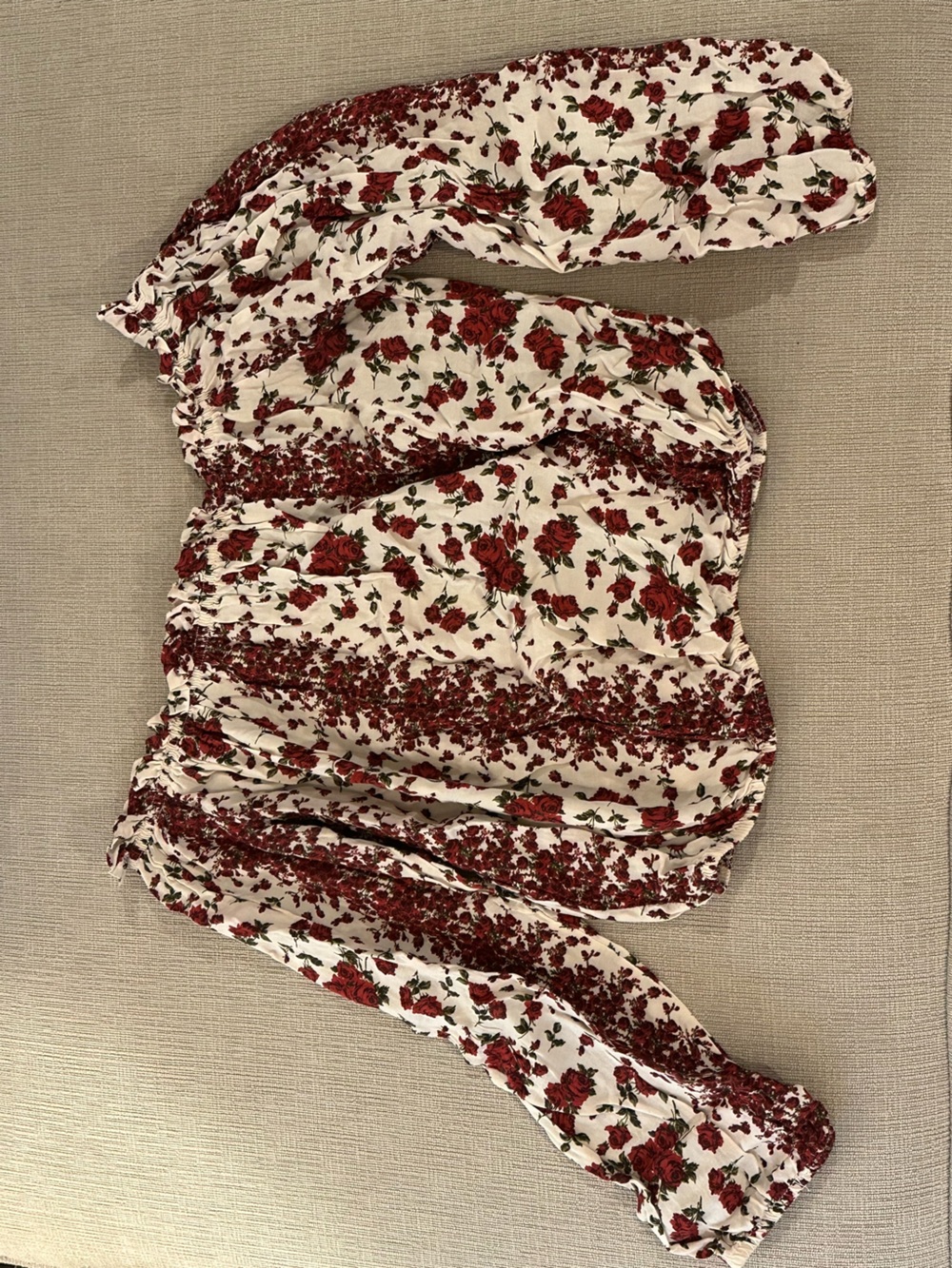 Brandy Melville White Off-Shoulder Top with Red Rose Print